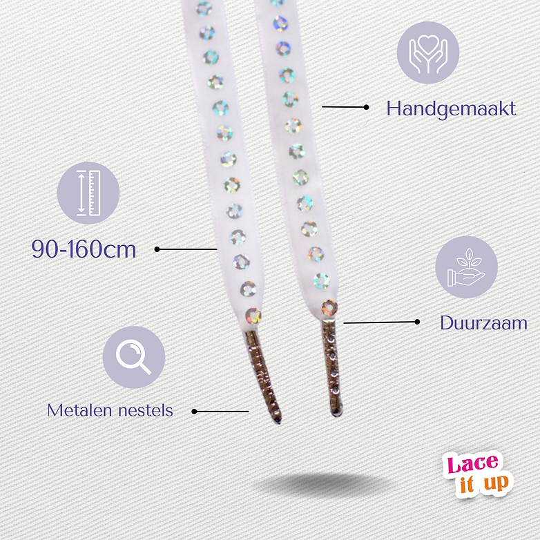 Stardust White – platte veters met pailletten