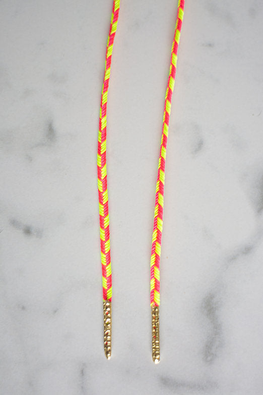 Schoenveters rond - koord geel oranje geblokt