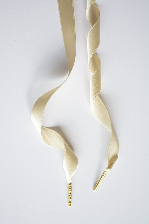 Schoenveters plat satijn luxe - champagne beige breed