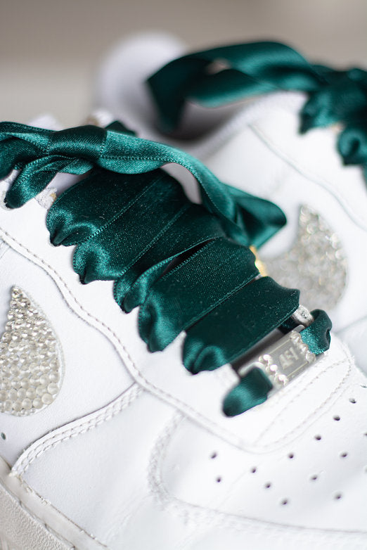 Schoenveters plat - luxe satijn donkergroen