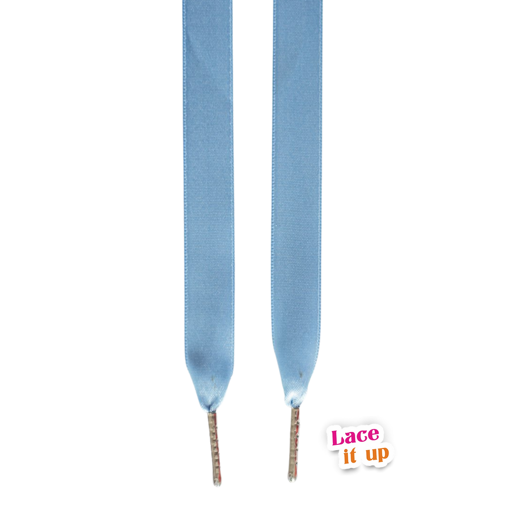 Schoenveters plat satijn luxe - ijs blauw breed