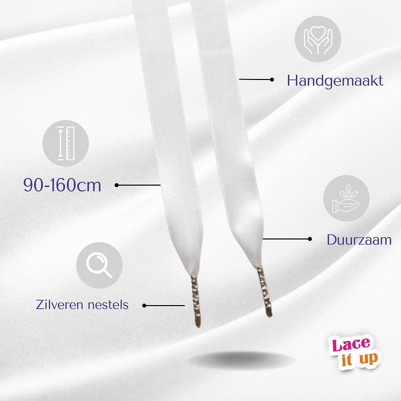 Ice Ribbon – extra brede satijnen veters in wit