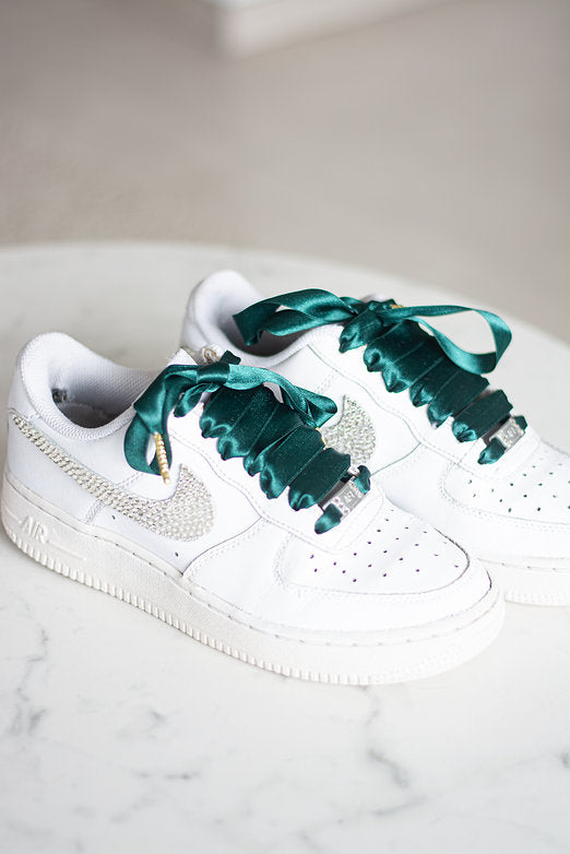 Schoenveters plat - luxe satijn donkergroen