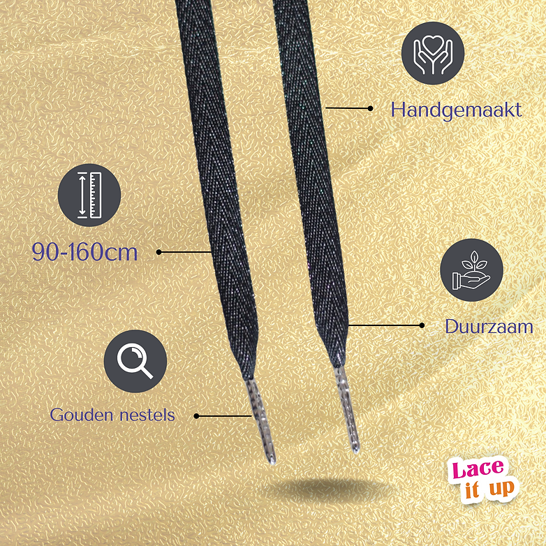 Cosmic Night – platte veters zwart met glitter