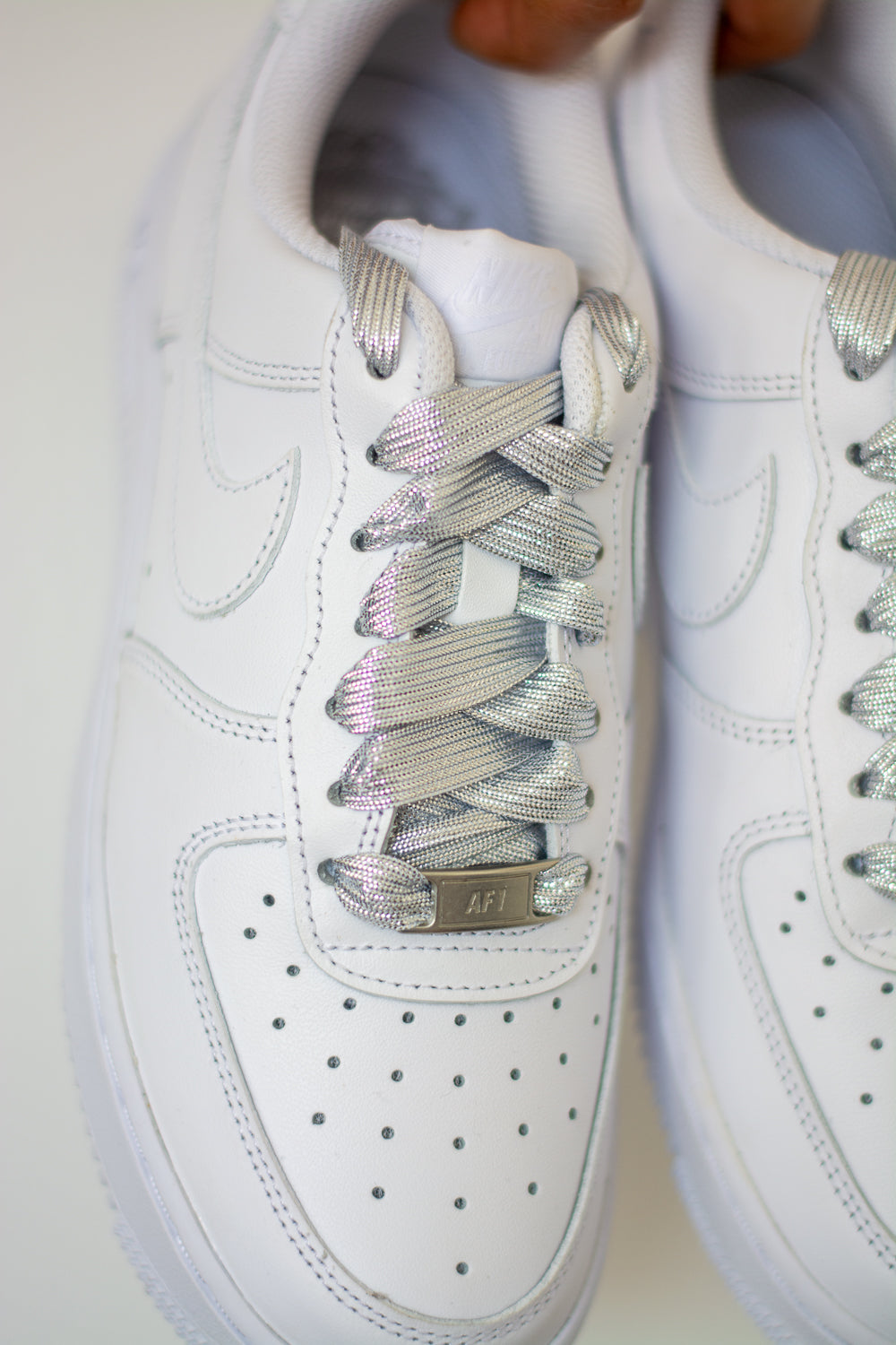 Schoenveters plat zilver glanzend