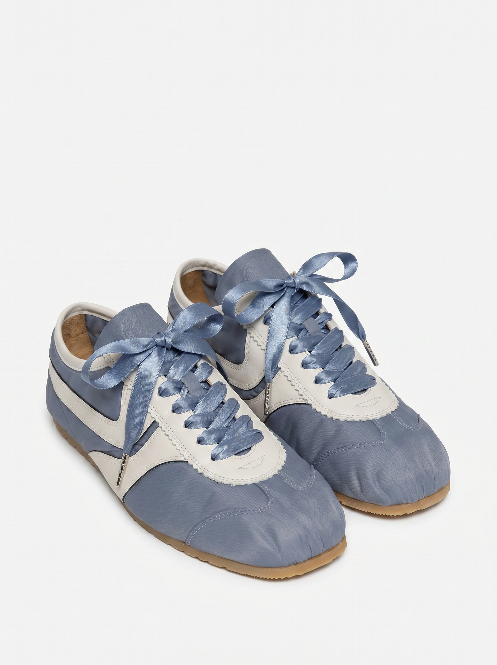 Schoenveters plat satijn luxe - jeans blauw breed