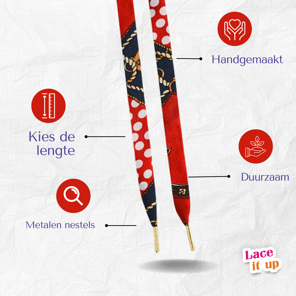 Red scarf - Rode platte schoenveters met sjaalprint