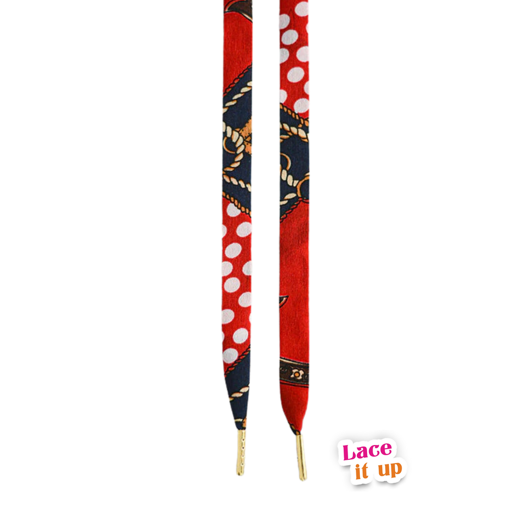Red scarf - Rode platte schoenveters met sjaalprint