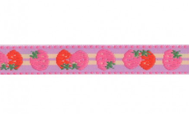 Schoenveters plat - roze met aardbeien jacquard