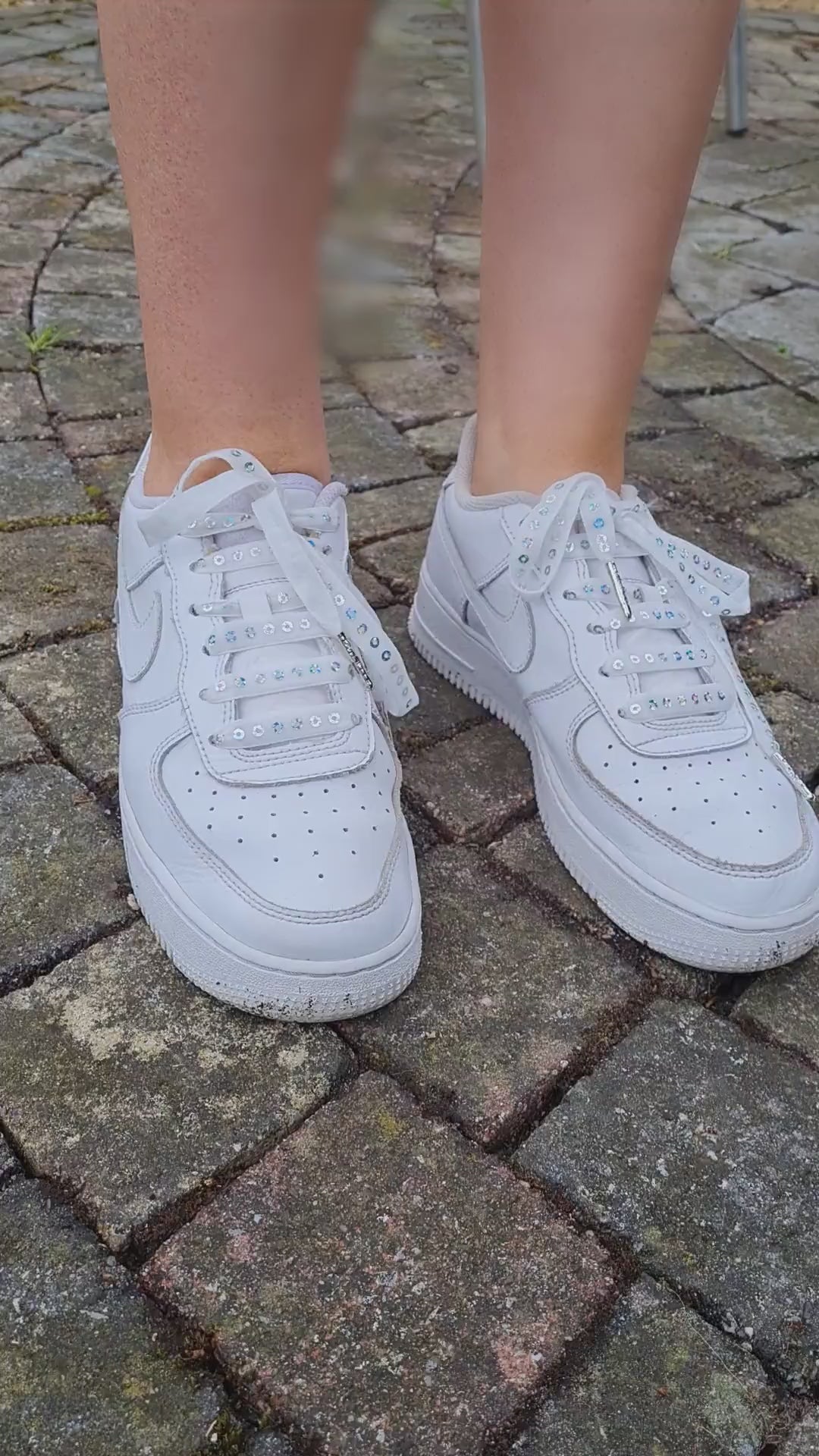 Stardust White – platte veters met pailletten